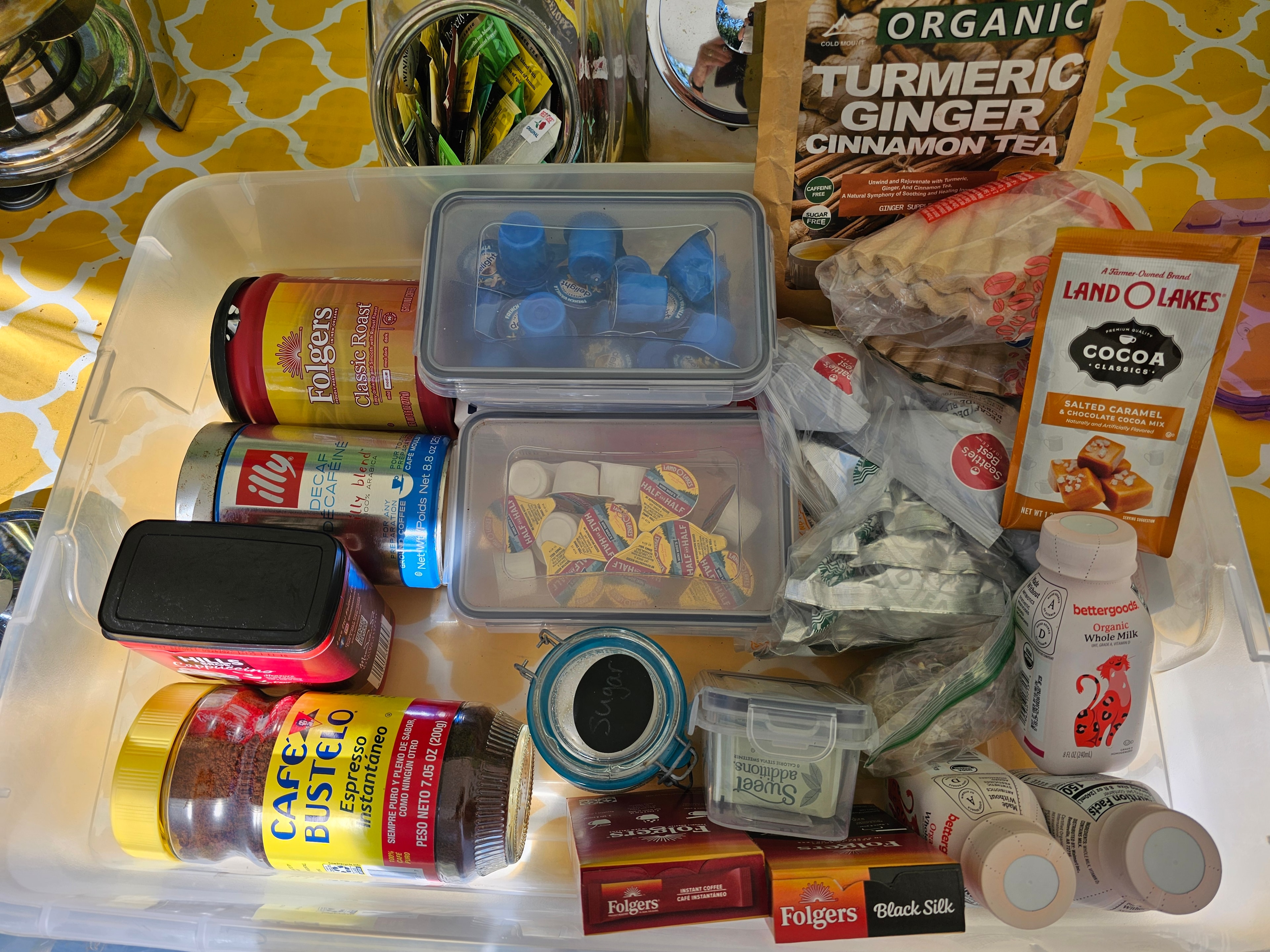 Organized pantry shelf at the field kitchen