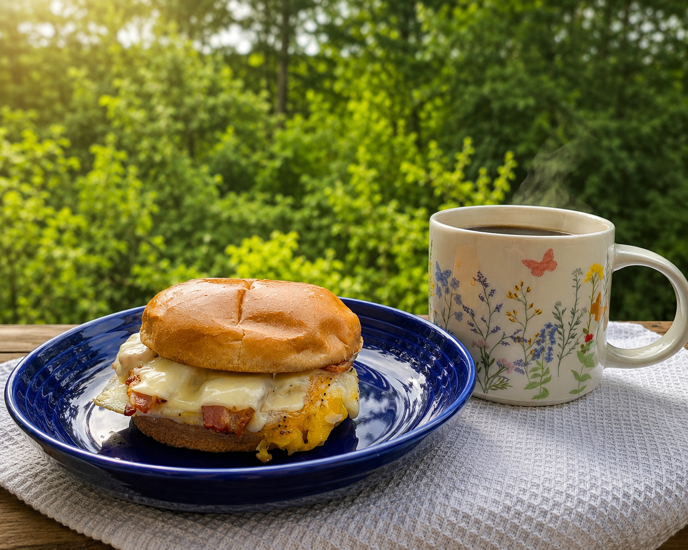 BLK147 field kitchen breakfast sandwich and coffee